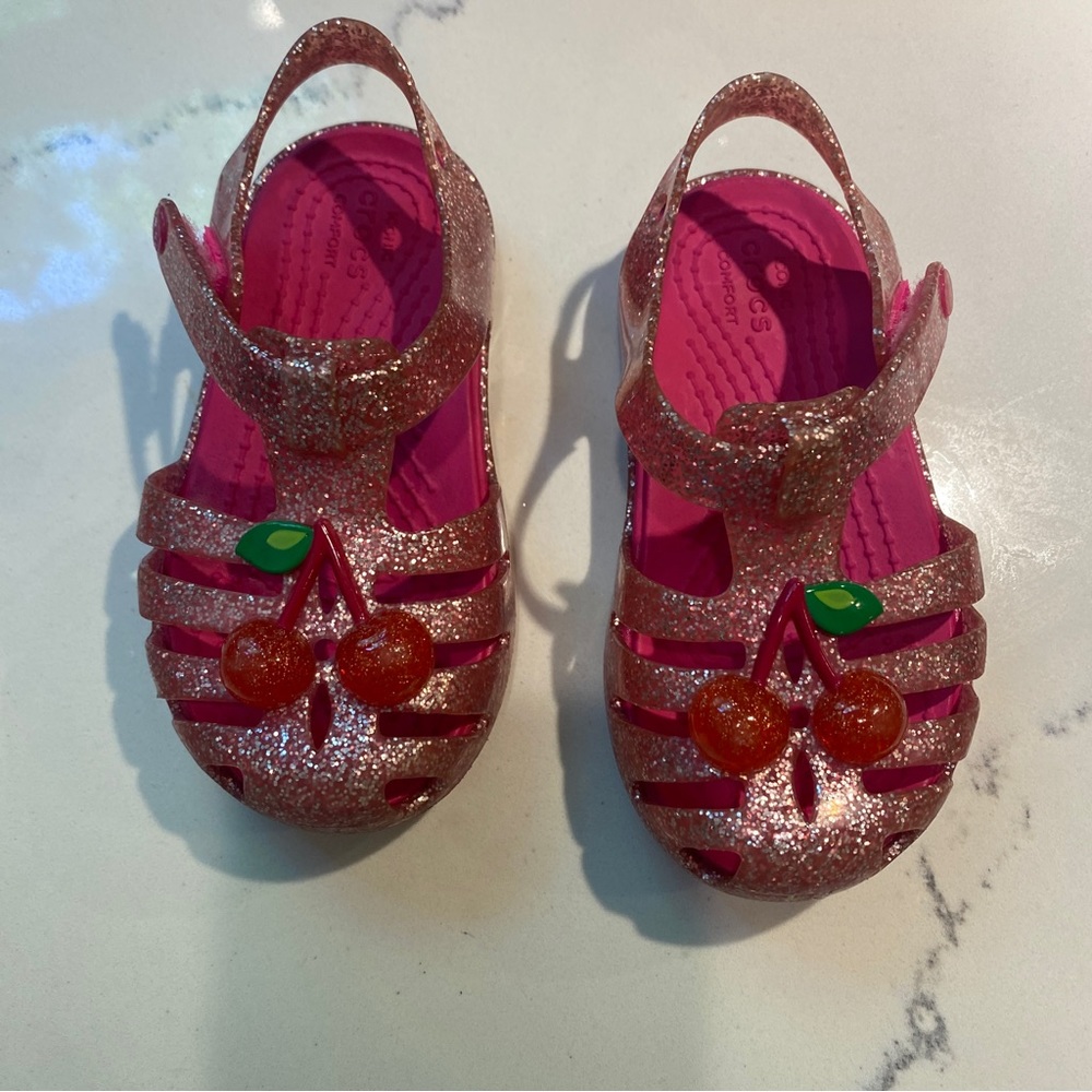 Pink Glitter Crocs Jelly Cherry Shoes Size C6